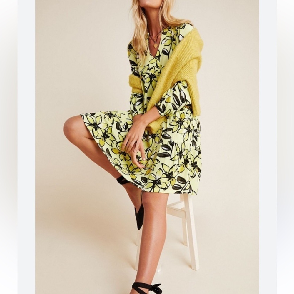 Anthropologie Maeve Amber Boho Tiered Long Sleeve Tunic Dress Size Small